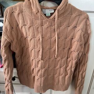 Elegant V-Neck Cable Knit Sweater - Tan